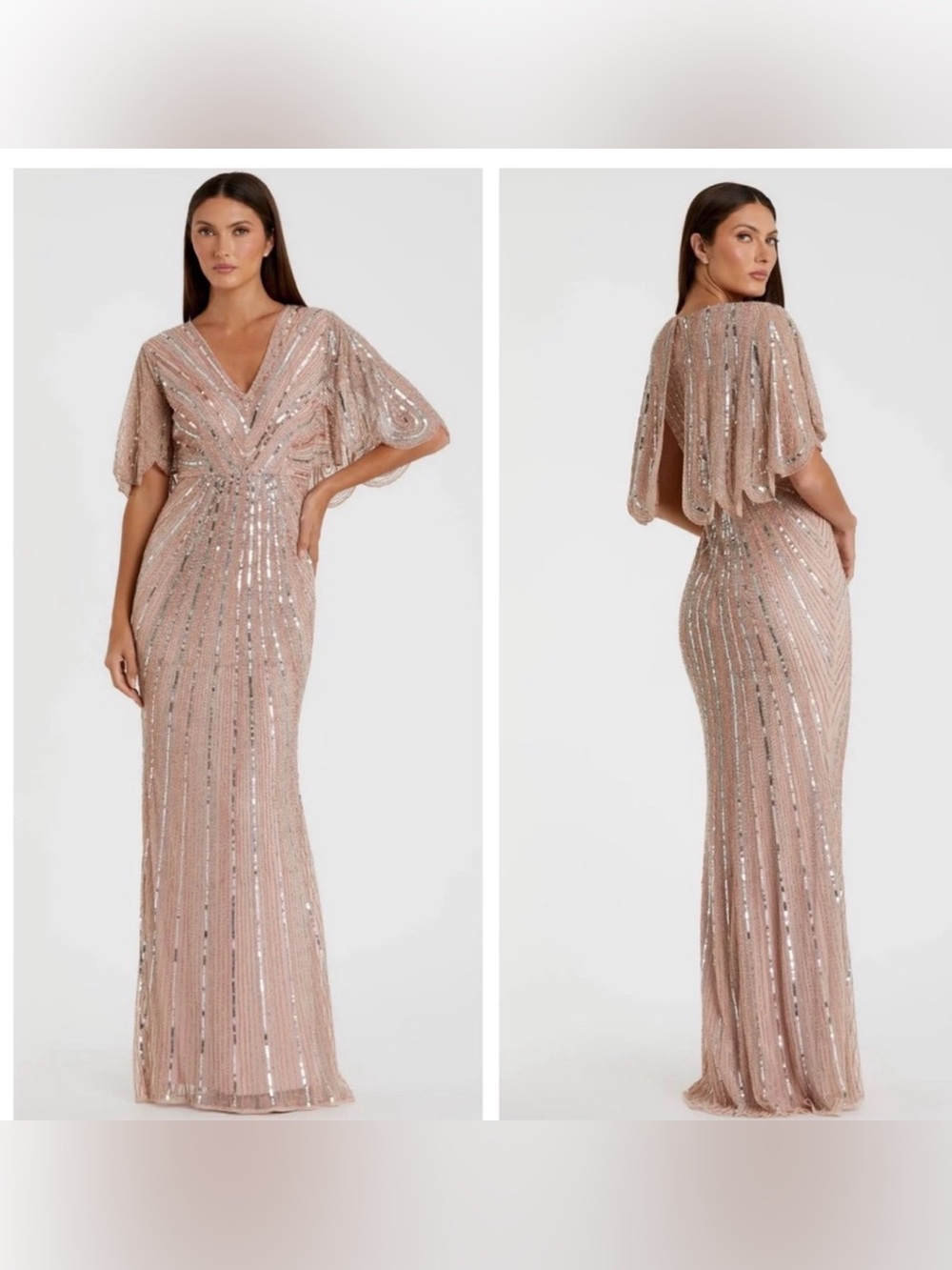 NWT Mac Duggal 93583 Pink Sequined V Neck Cape Sleeve Column Gown Size 4 - Picture 10 of 11